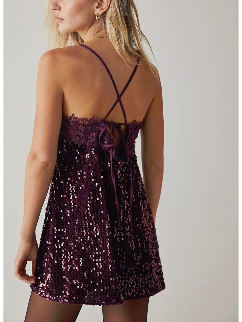 Free People Intimately Free NWT Fig Jam Burgundy Sequin That Girl Mini Dress Sm - Picture 2 of 13